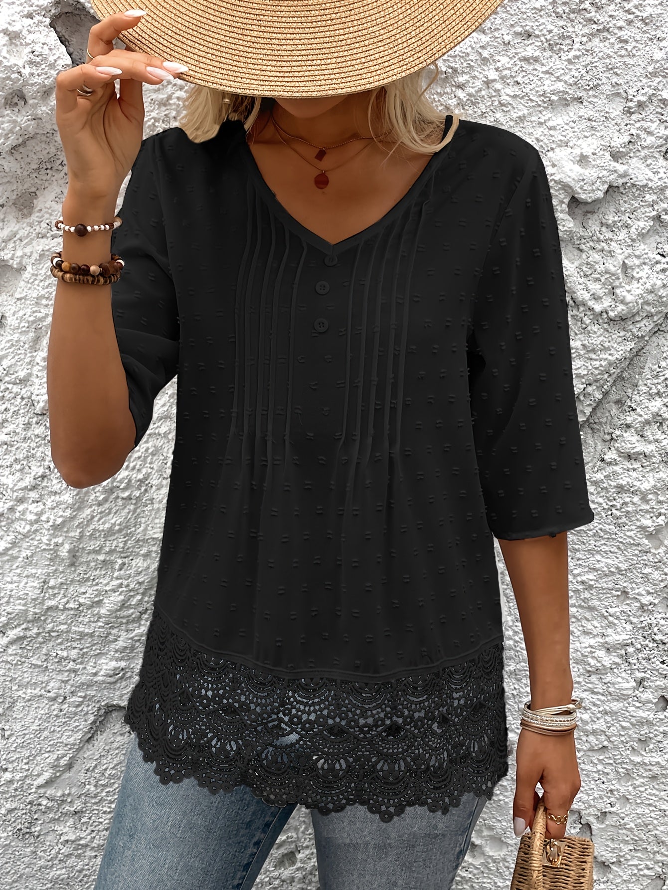 Bjørks™ | Romantisk topp med blondekant og strukturdetaljer