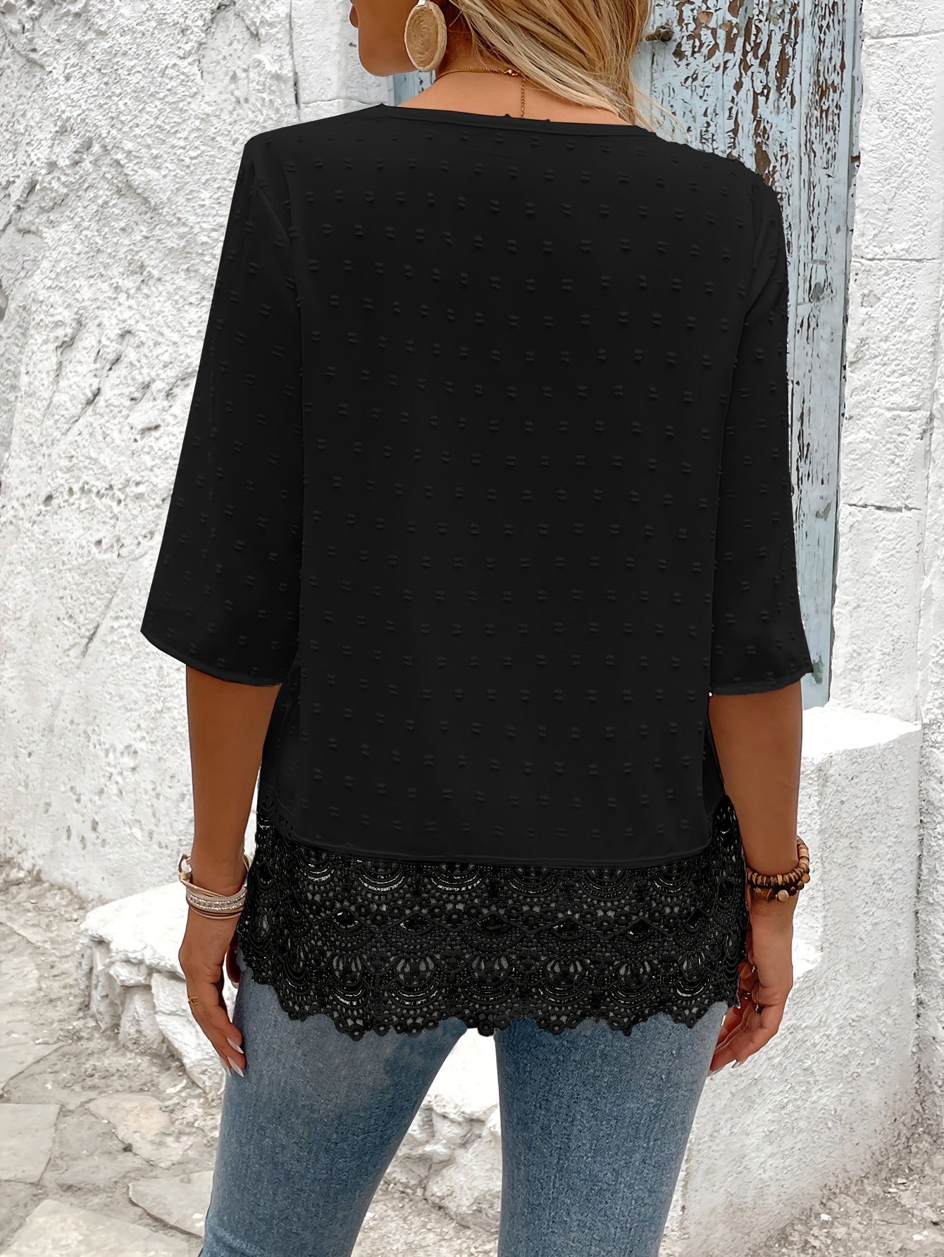 Bjørks™ | Romantisk topp med blondekant og strukturdetaljer