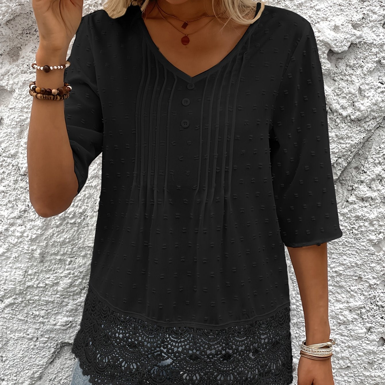 Bjørks™ | Romantisk topp med blondekant og strukturdetaljer