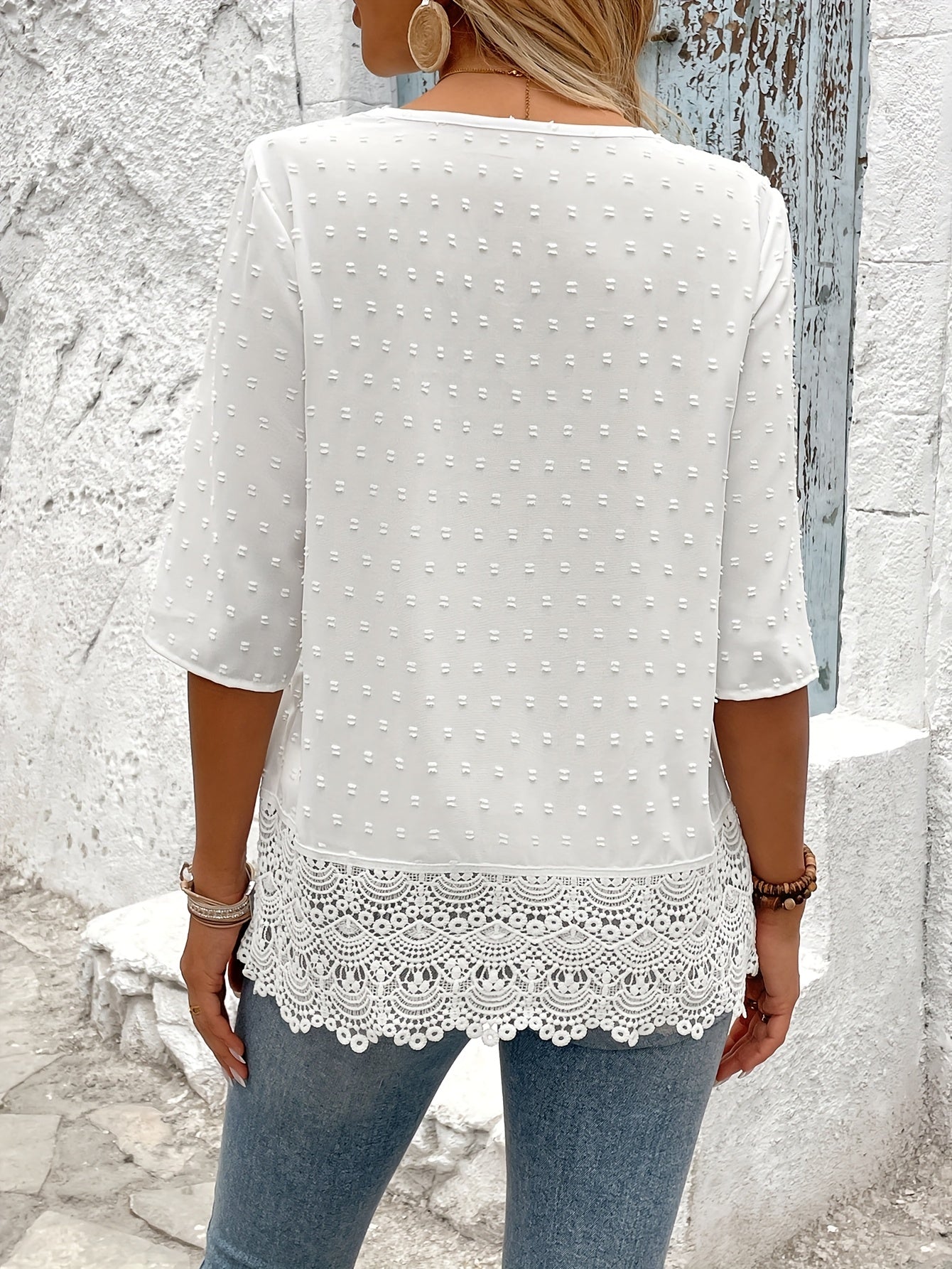 Bjørks™ | Romantisk topp med blondekant og strukturdetaljer