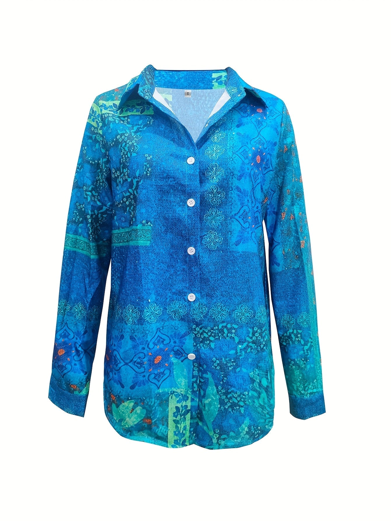 Bjørks™ | Skjortebluse med kunstnerisk blåmønster